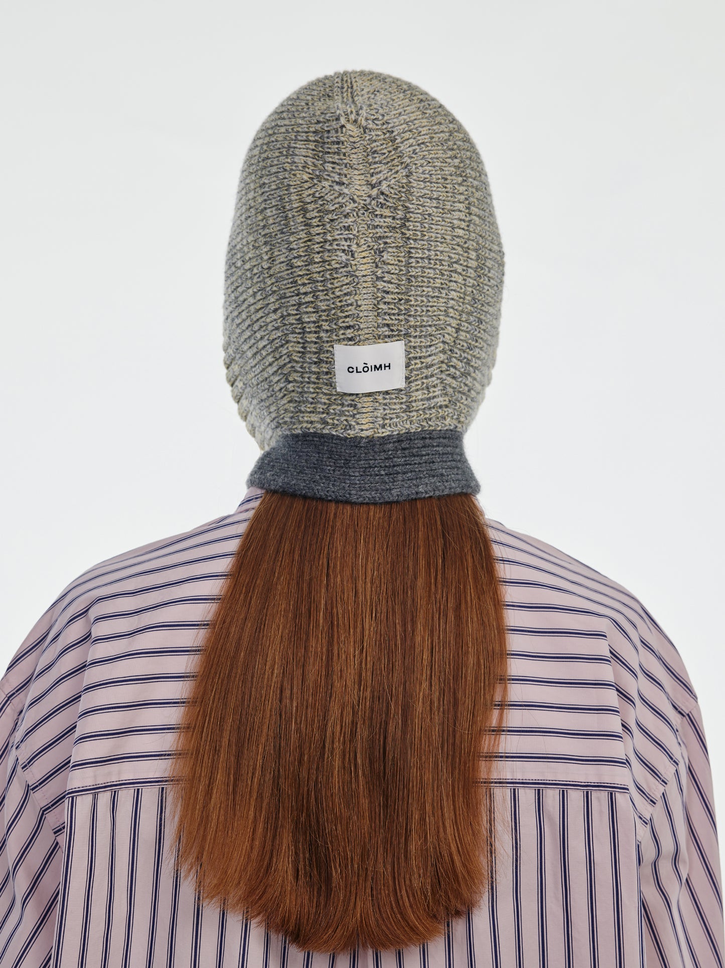 Marl Soft Wool Blocked Tied Hood - Soft Yellow/Grey Marl