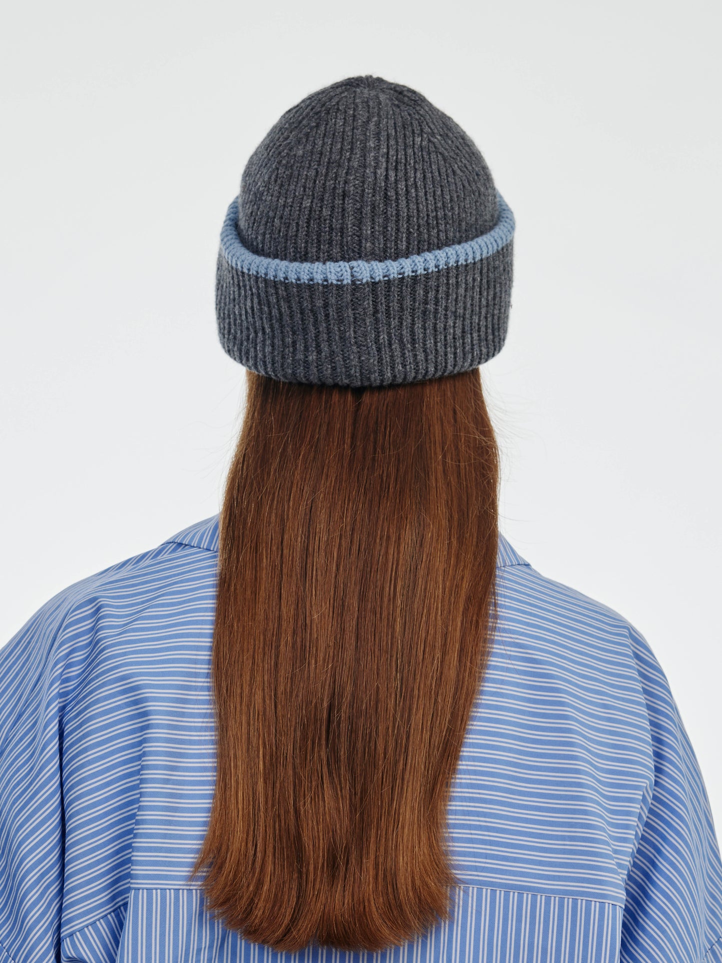 Chunky Soft Wool Beanie Hat - Dark Grey/Soft Blue