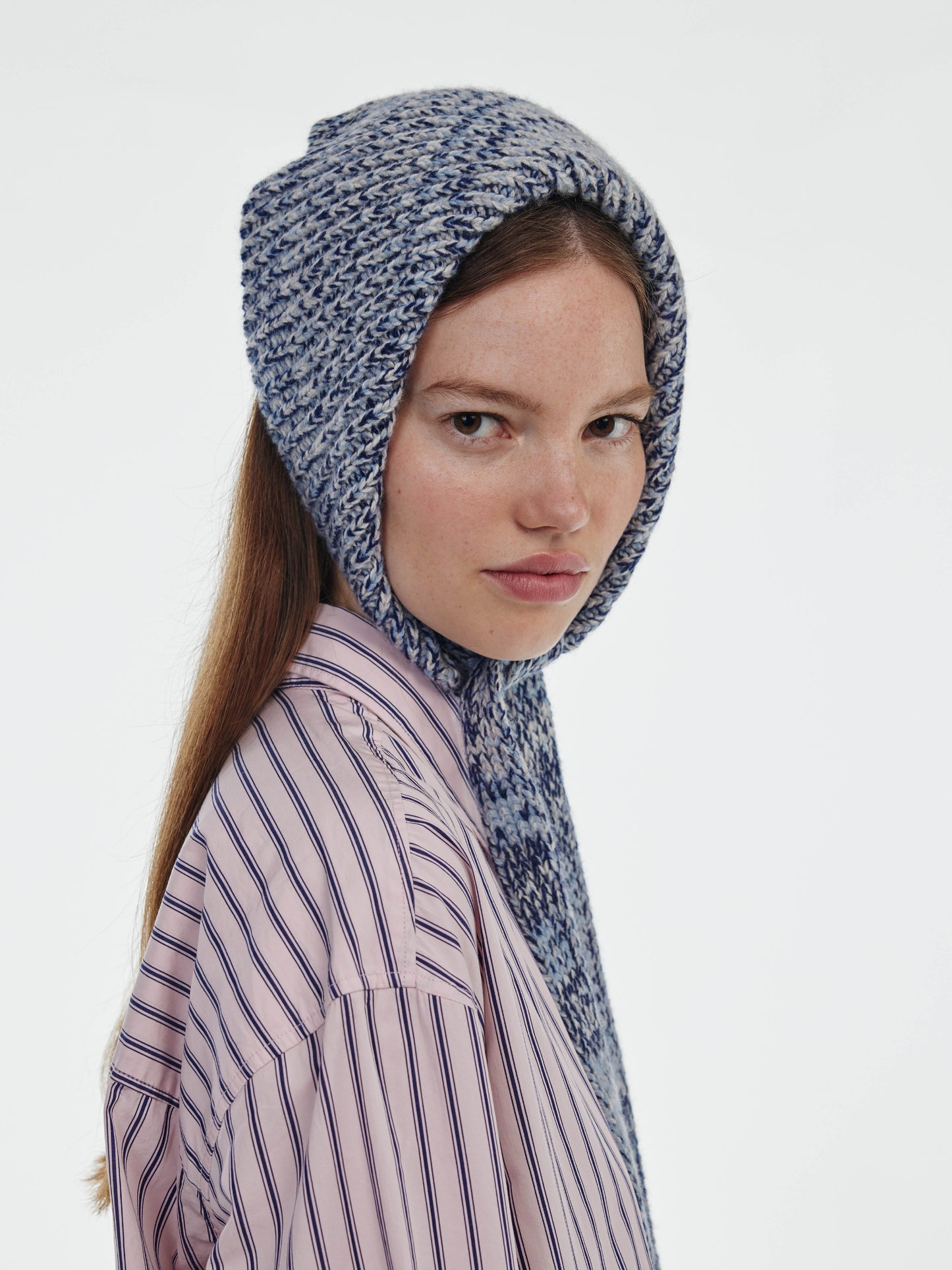 Marl Soft Wool Chunky Bandana - Soft Blue/Navy Marl