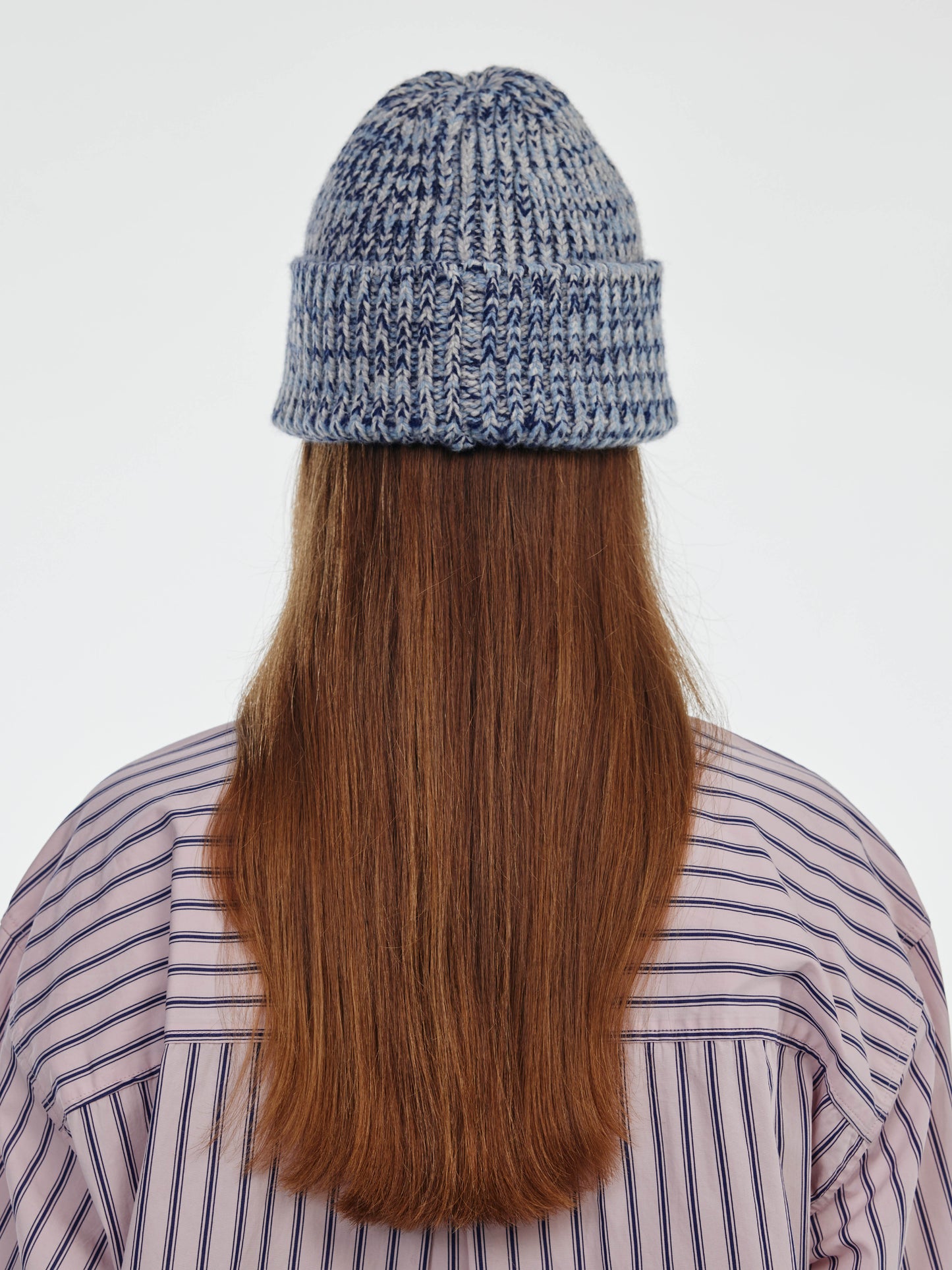 Marl Soft Wool Beanie Hat - Soft Blue/Navy Marl