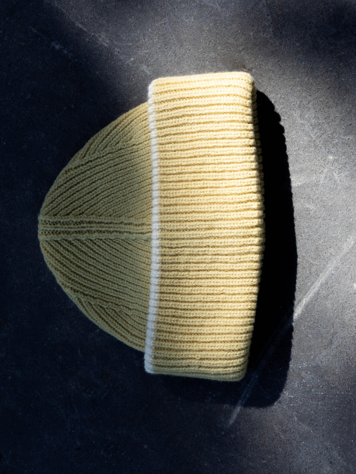 Chunky Soft Wool Beanie Hat - Soft Yellow/Ecru