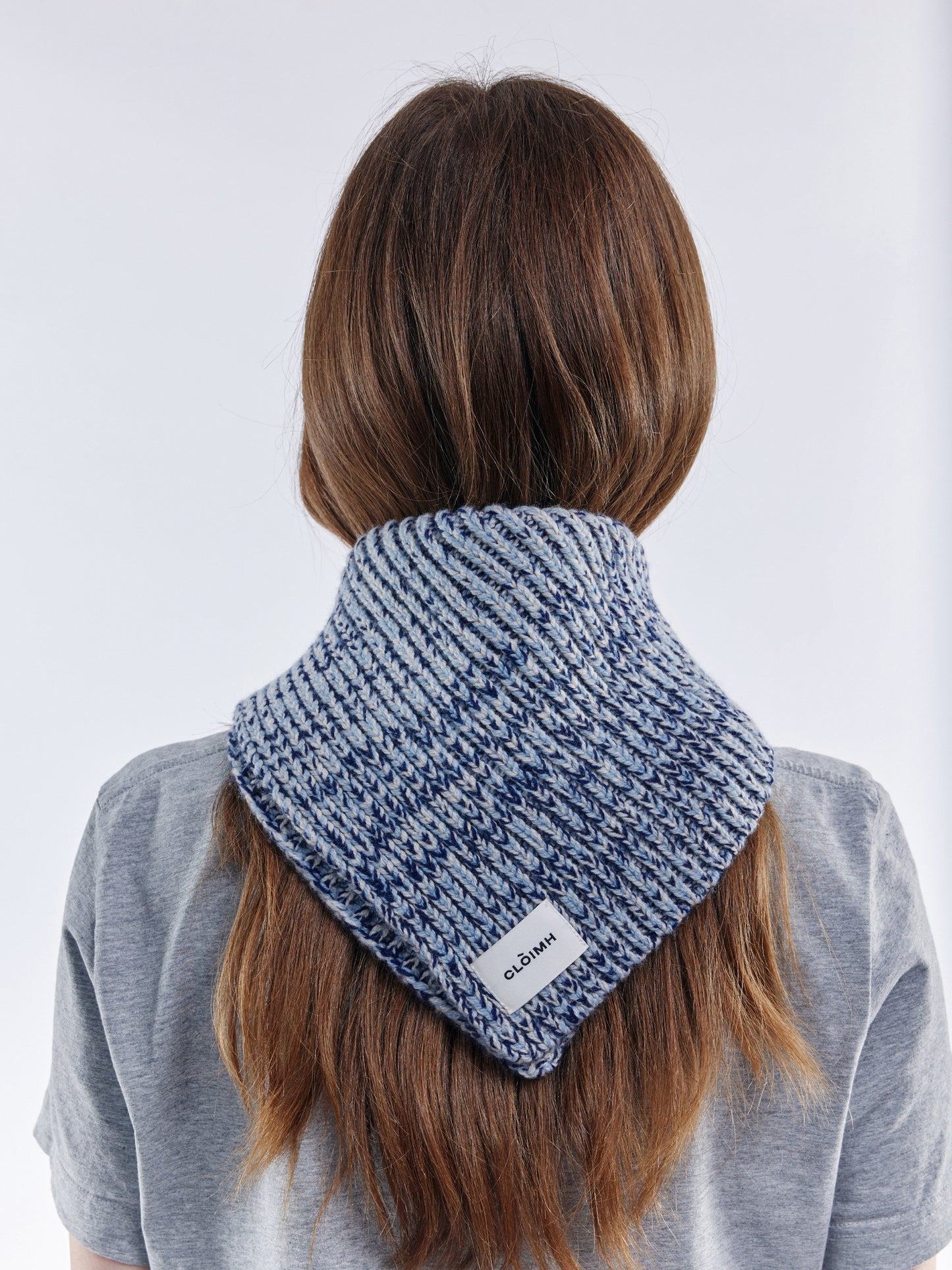 Marl Soft Wool Chunky Bandana - Soft Blue/Navy Marl