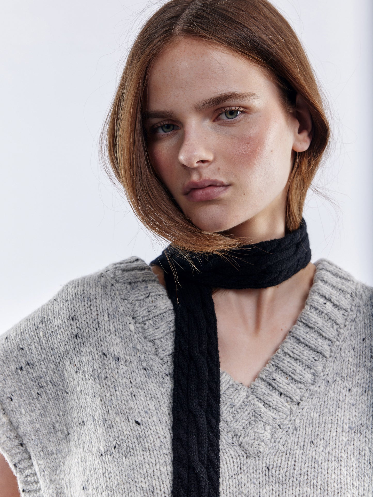 Soft Wool Aran Micro Scarf - Black