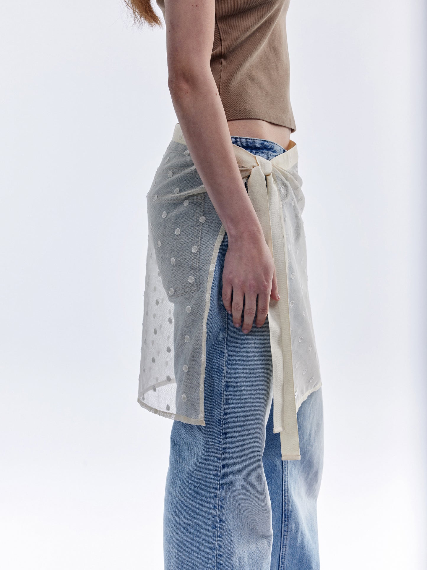 Polka Dot Tied Apron Skirt - Natural