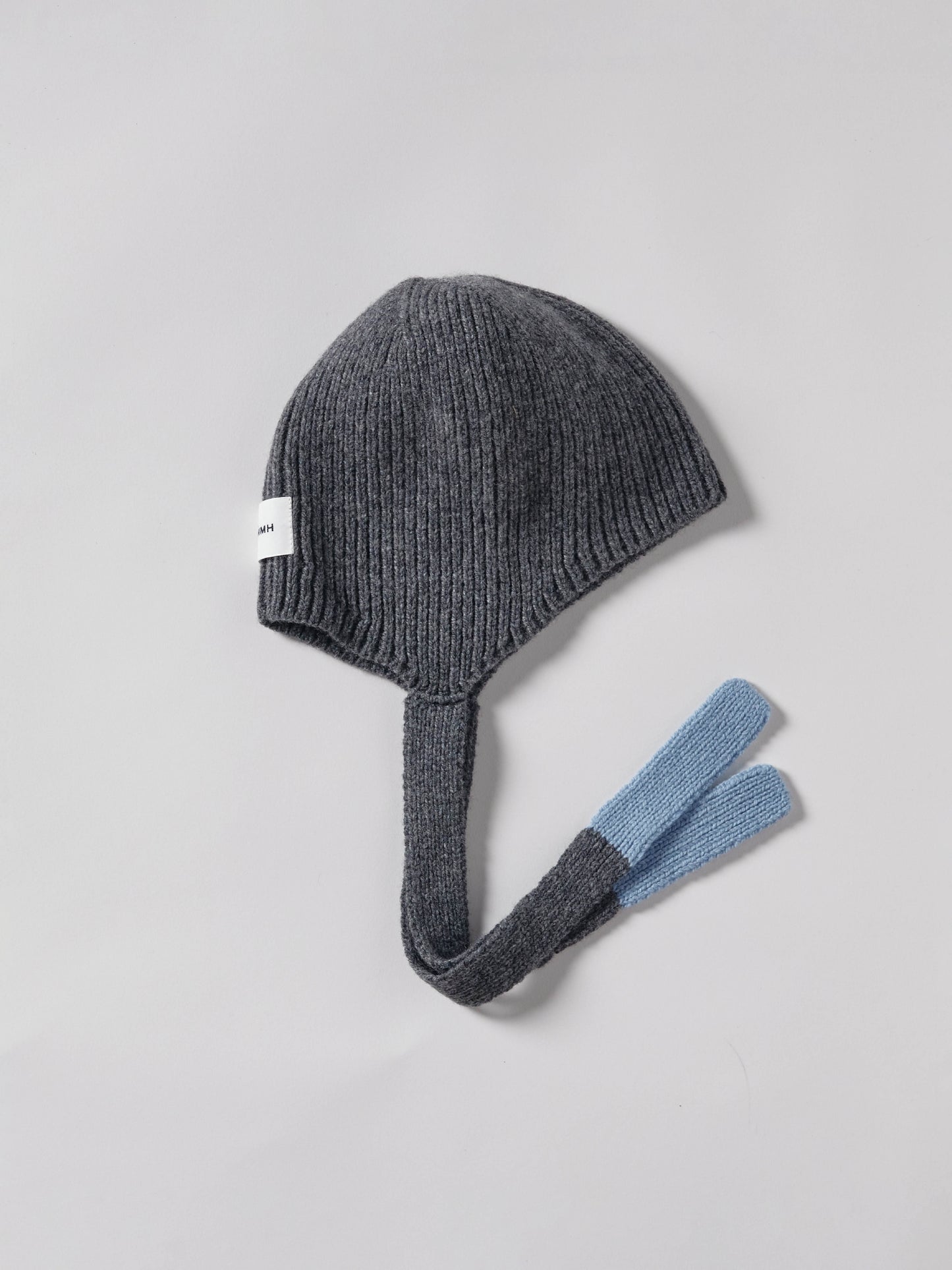 Soft Wool Tied Bonnet Hat - Dark Grey/Soft Blue