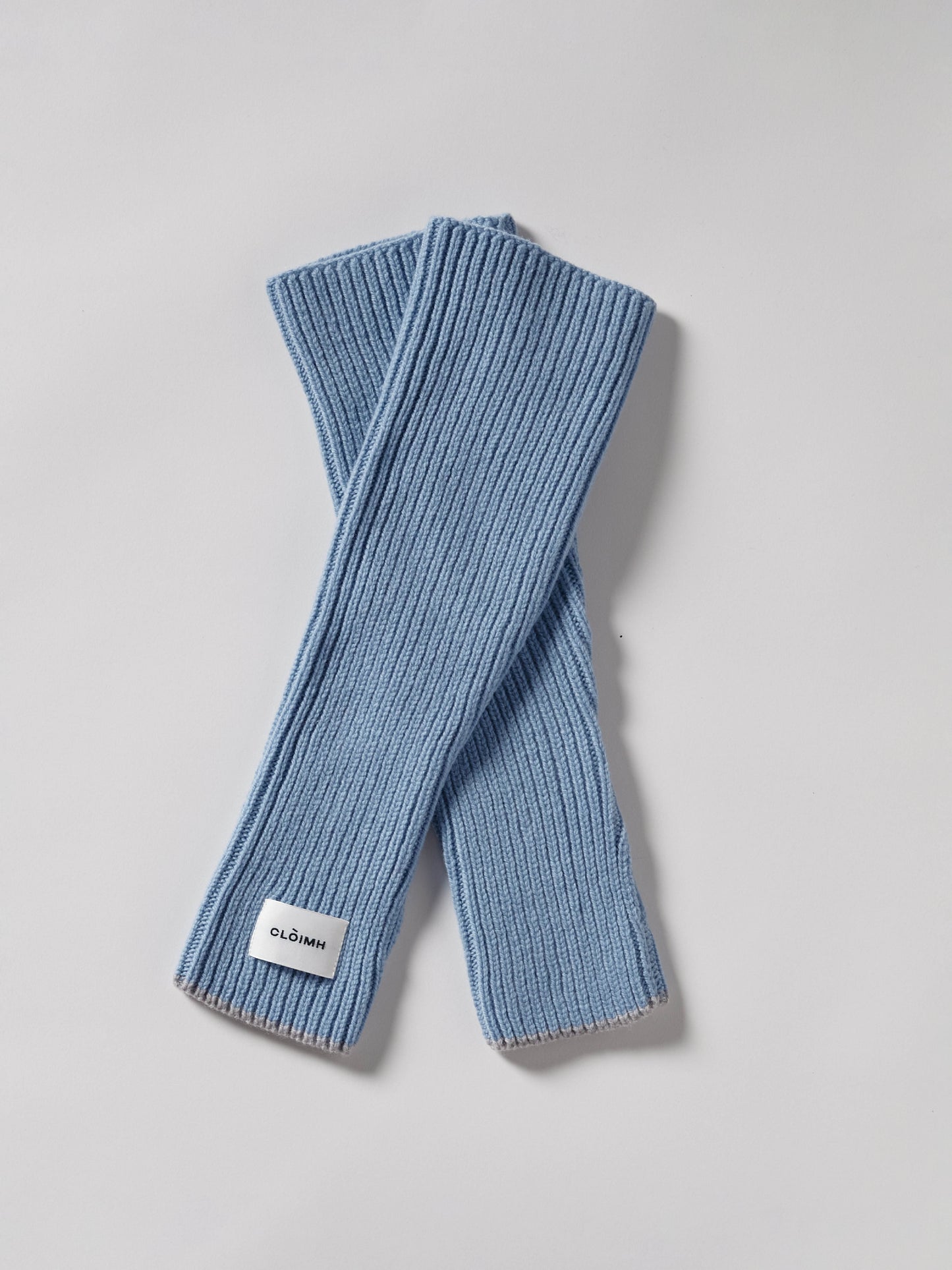 Soft Wool Fingerless Gloves - Soft Blue/Light Grey