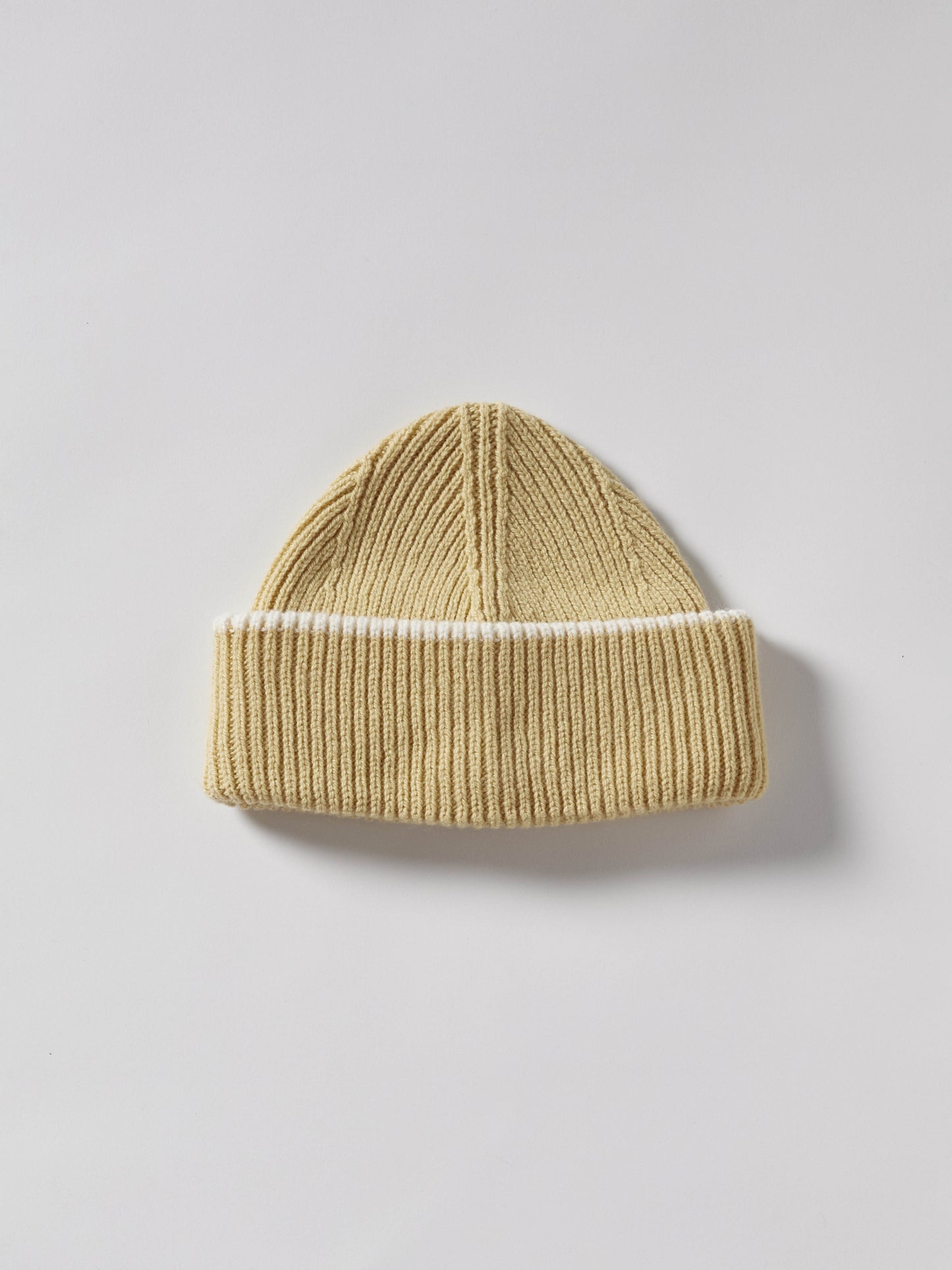 Chunky Soft Wool Beanie Hat - Soft Yellow/Ecru