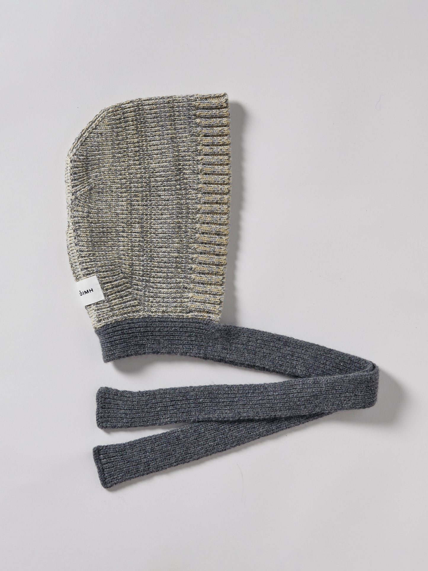 Marl Soft Wool Blocked Tied Hood - Soft Yellow/Grey Marl