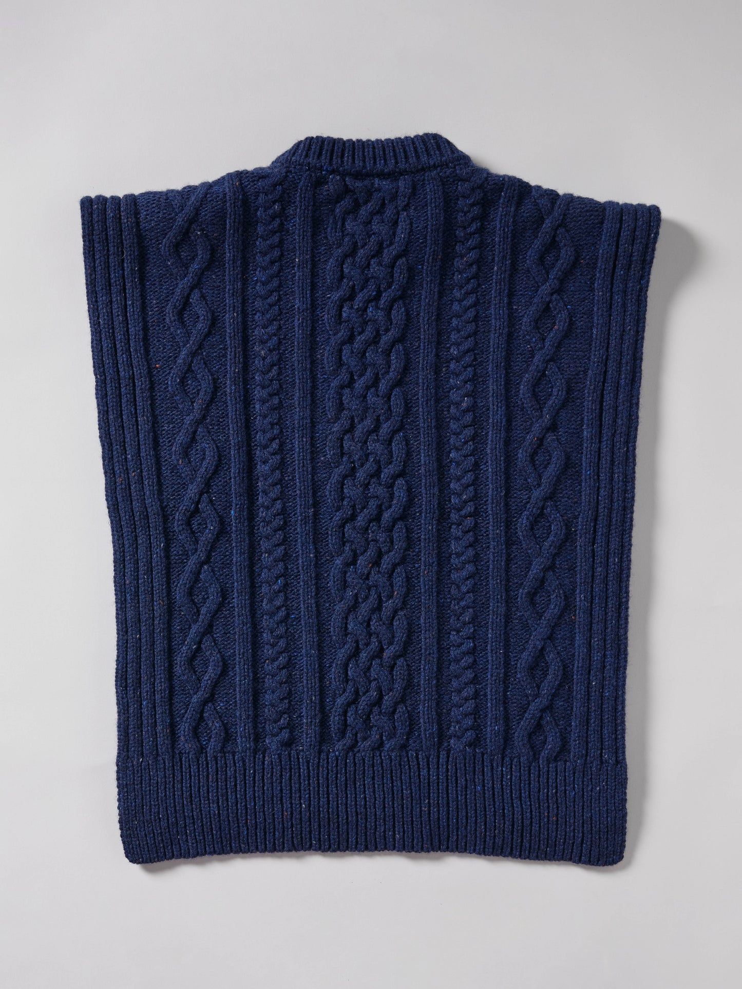 Aran Knit Wool Vest - Navy