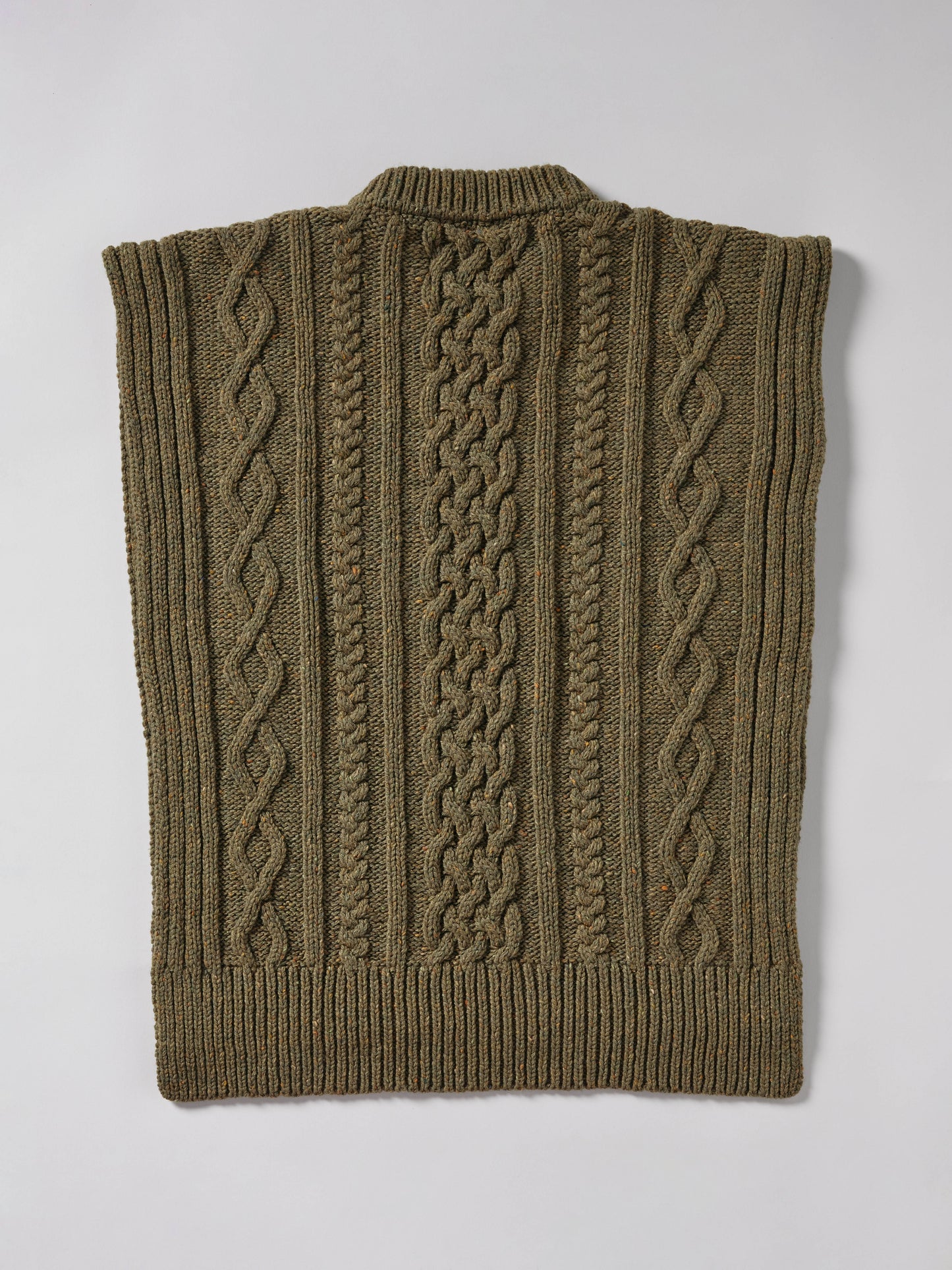 Aran Knit Wool Vest - Olive