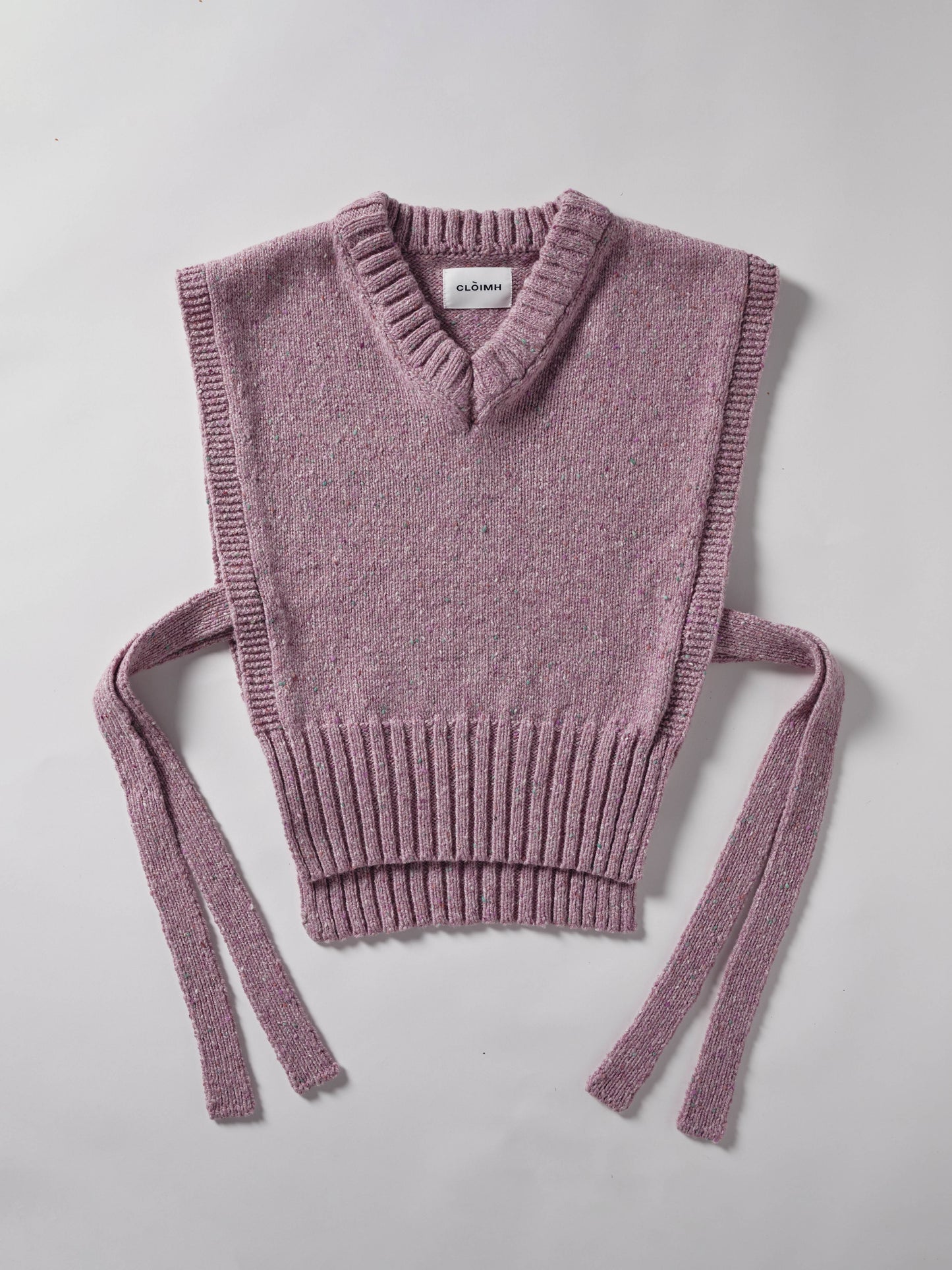 Donegal V-Neck Tied Wool Vest - Pink