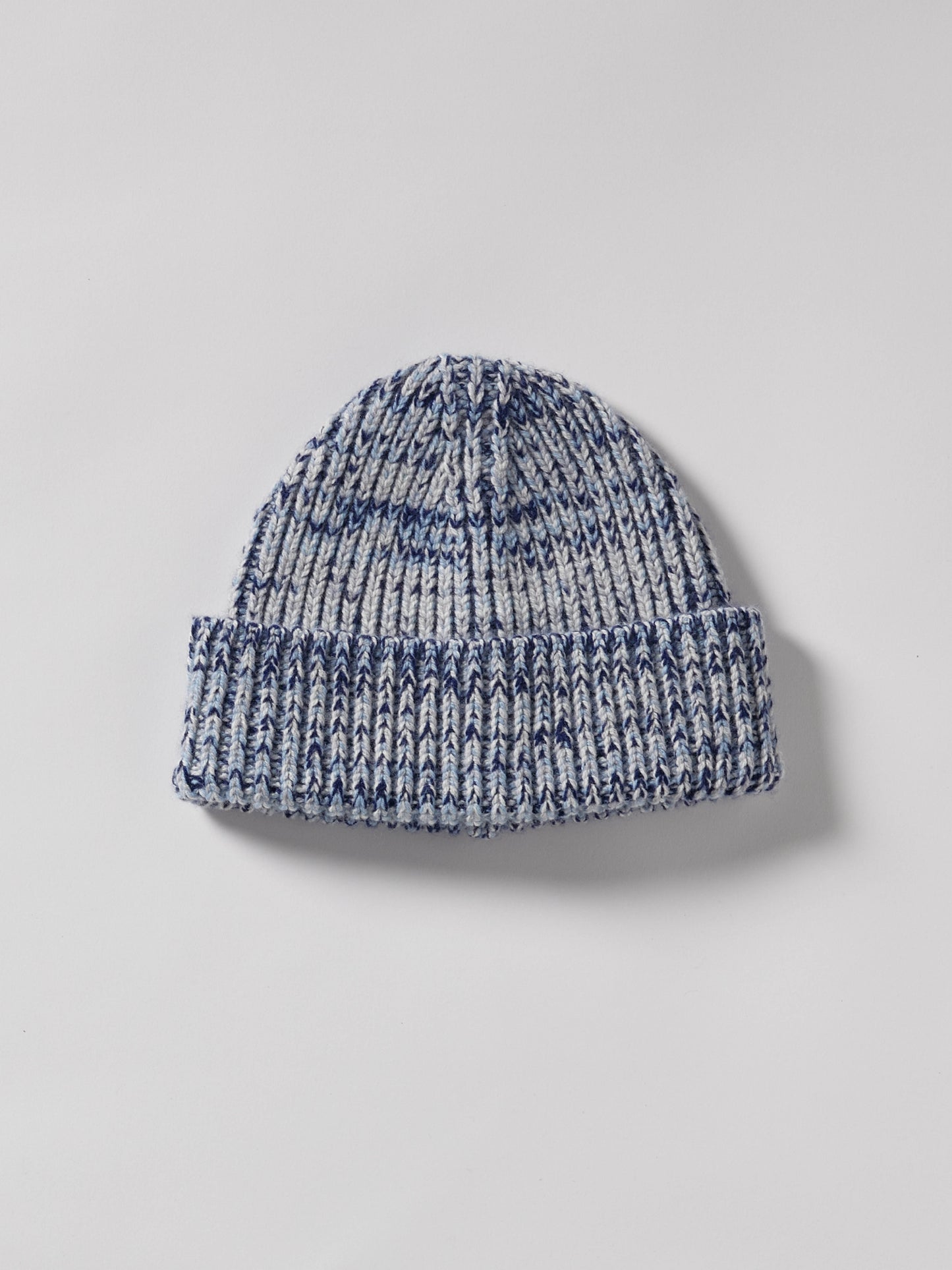 Marl Soft Wool Beanie Hat - Soft Blue/Navy Marl