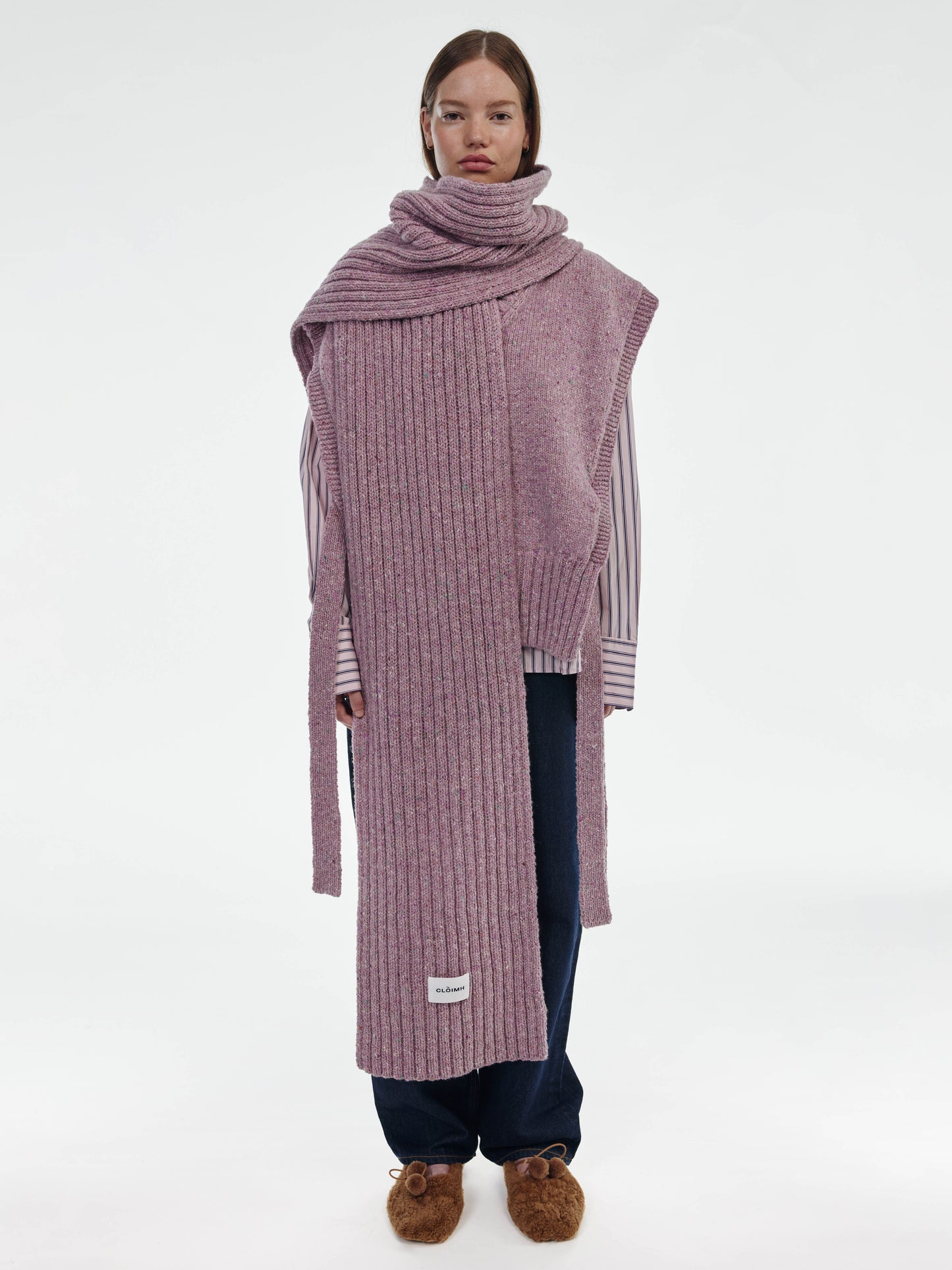 Donegal Chunky Ribbed Wool Scarf - Pink