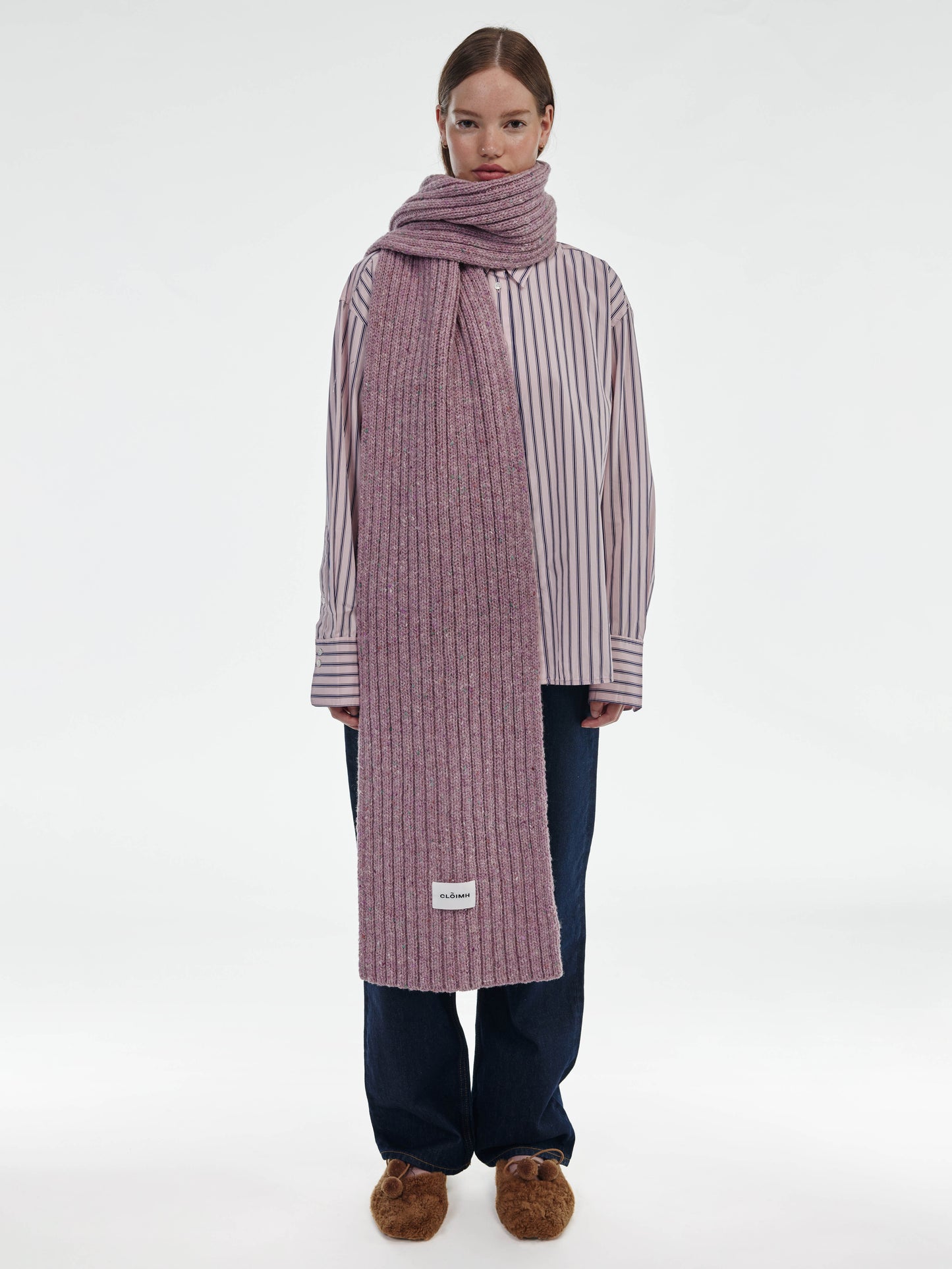 Donegal Chunky Ribbed Wool Scarf - Pink