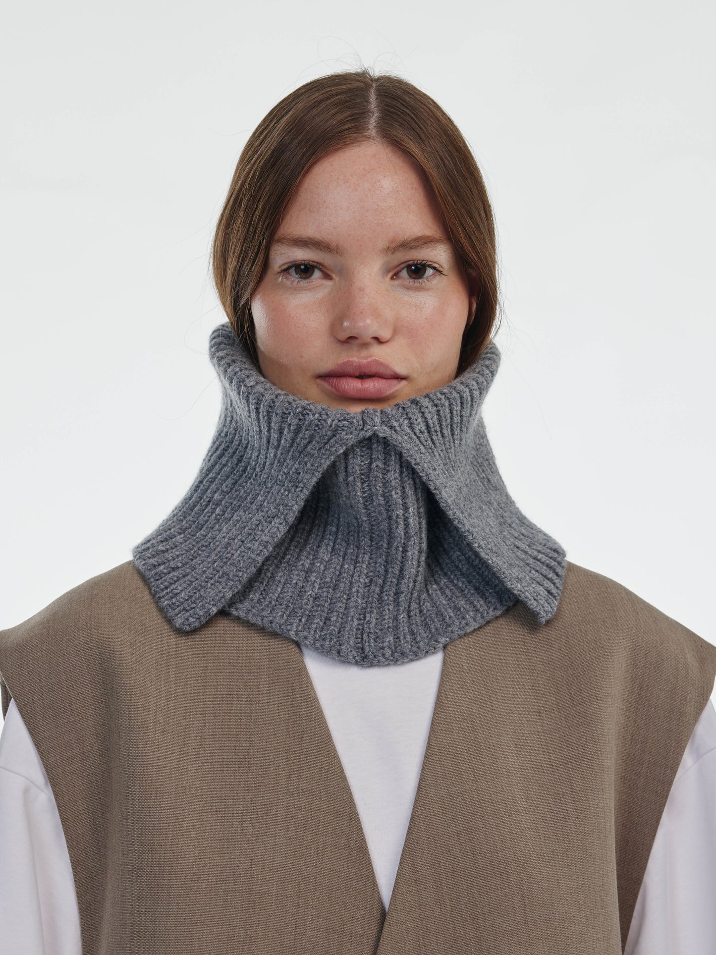 Wool Folded Neck Warmer - Grey Melange