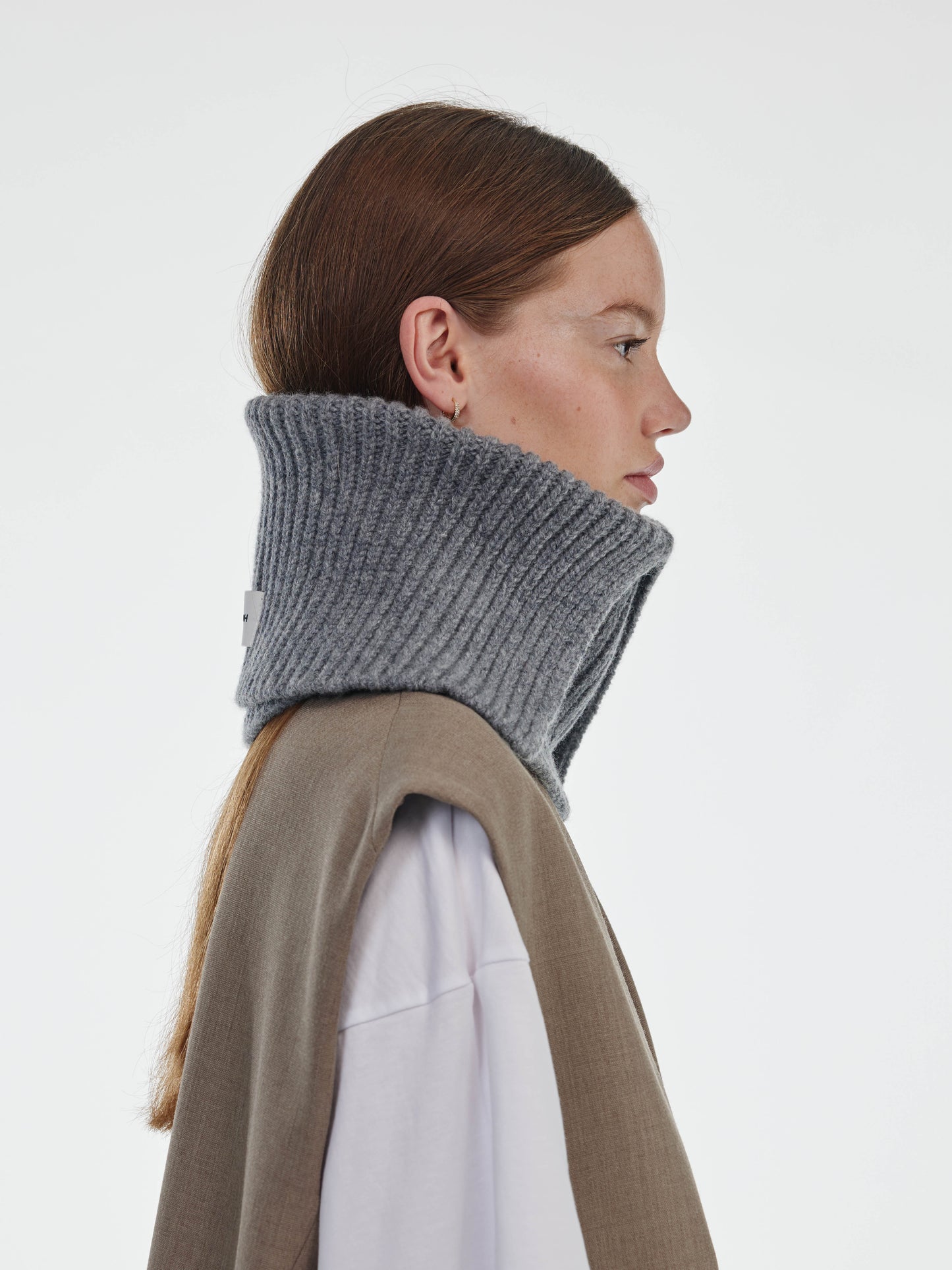 Wool Folded Neck Warmer - Grey Melange