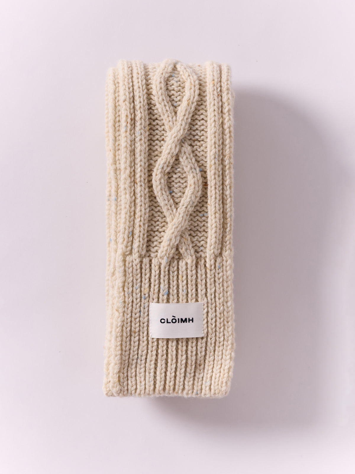 Aran Knit Wool Mini Scarf - Natural