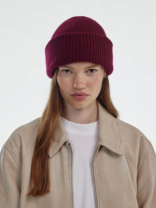 Chunky Soft Wool Beanie Hat - Burgundy