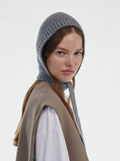 Wool Tied Hood - Grey Melange