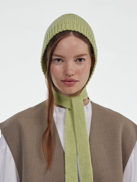 Wool Tied Hood - Light Green