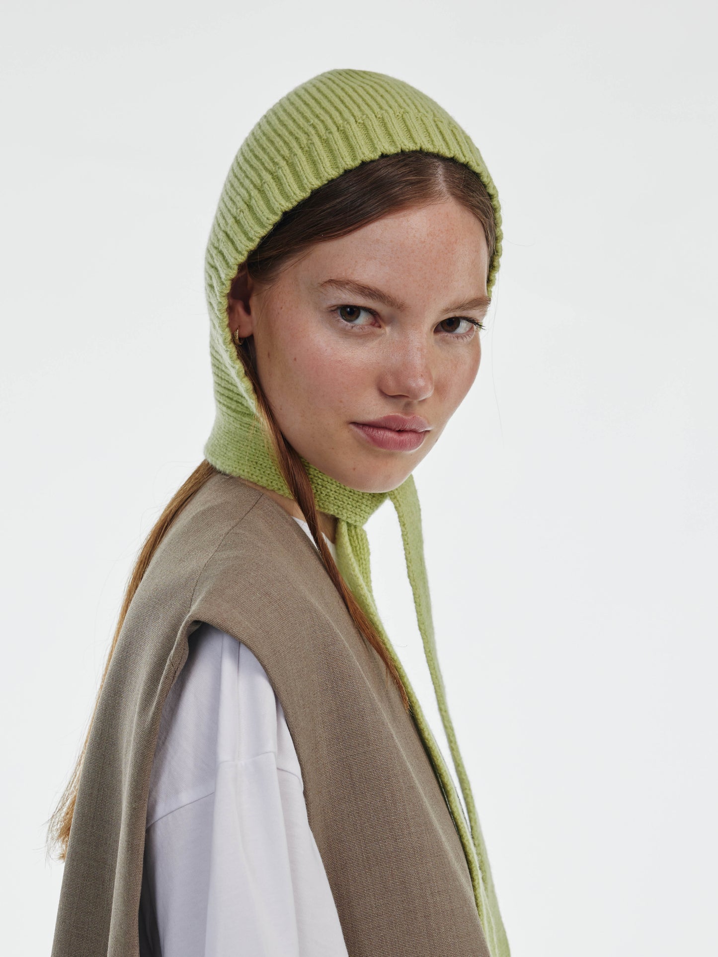 Wool Tied Hood - Light Green