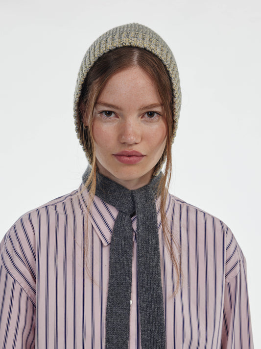 Marl Soft Wool Blocked Tied Hood - Soft Yellow/Grey Marl