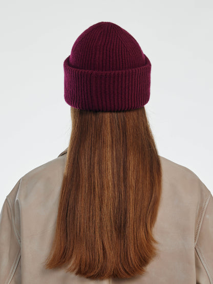 Chunky Soft Wool Beanie Hat - Burgundy