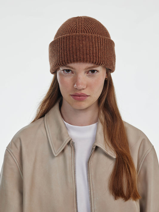 Chunky Soft Wool Beanie Hat - Hazelnut