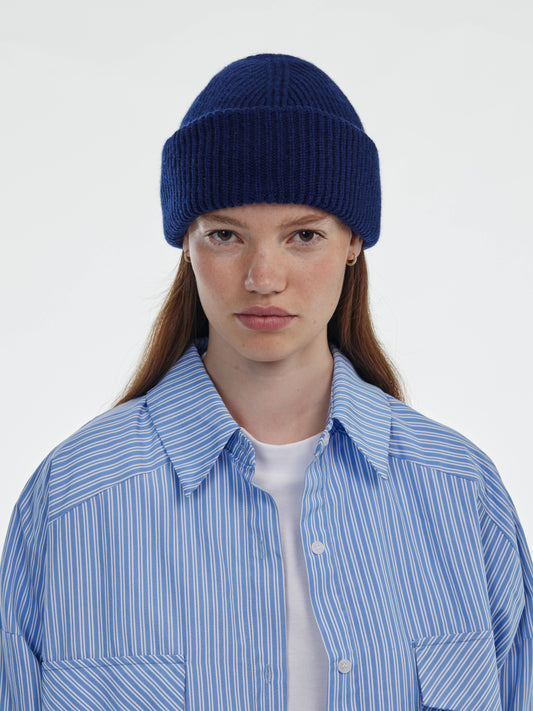 Chunky Soft Wool Beanie Hat - Navy