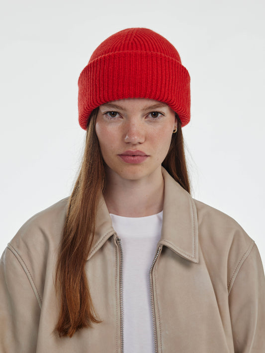 Chunky Soft Wool Beanie Hat - Red