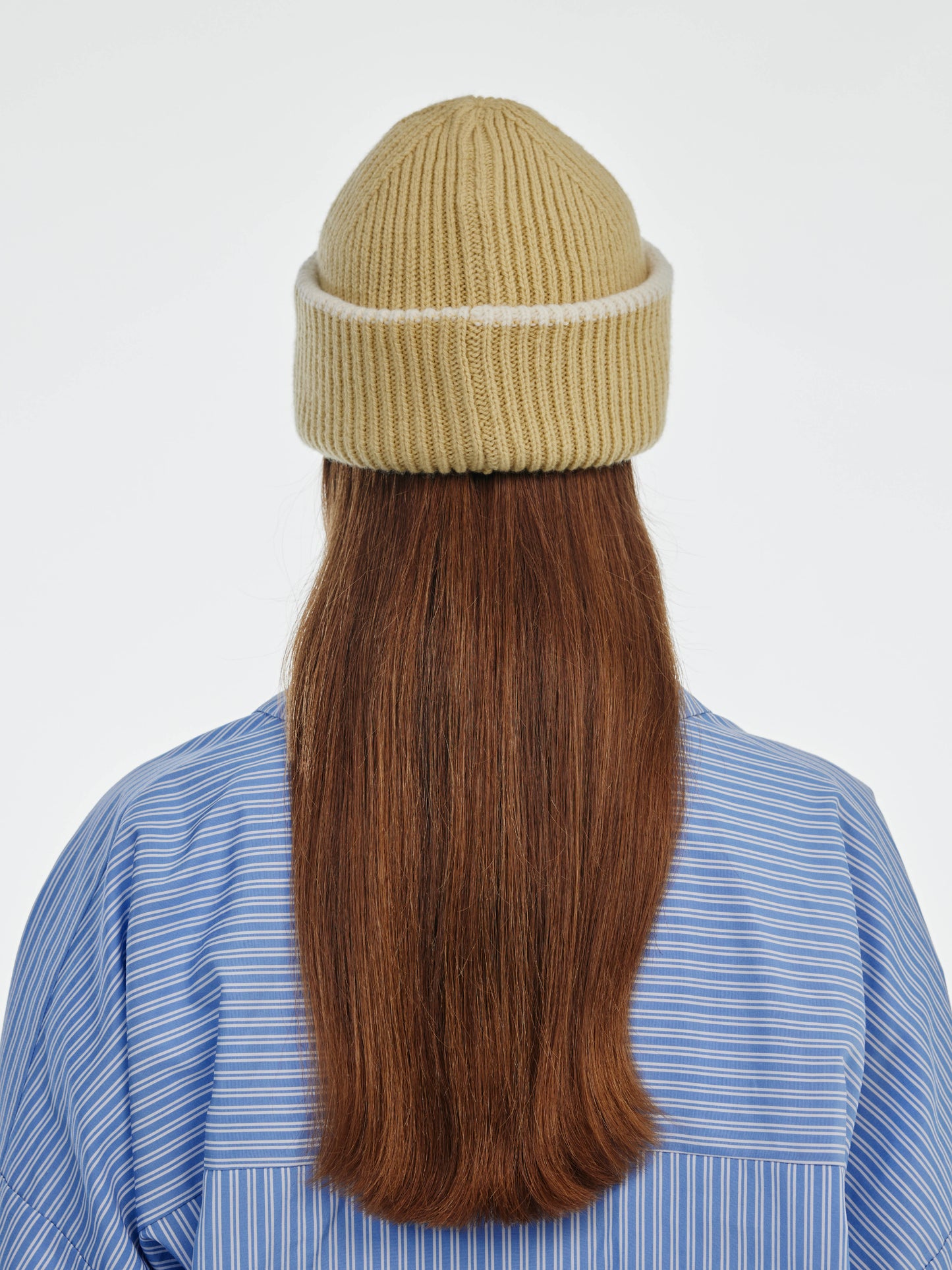 Chunky Soft Wool Beanie Hat - Soft Yellow/Ecru