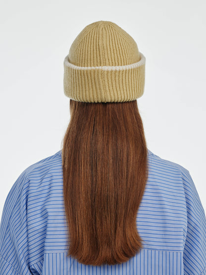 Chunky Soft Wool Beanie Hat - Soft Yellow/Ecru
