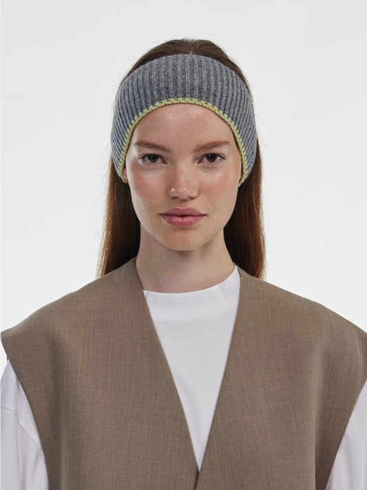 Wool Head Band - Grey Melange/Light Green