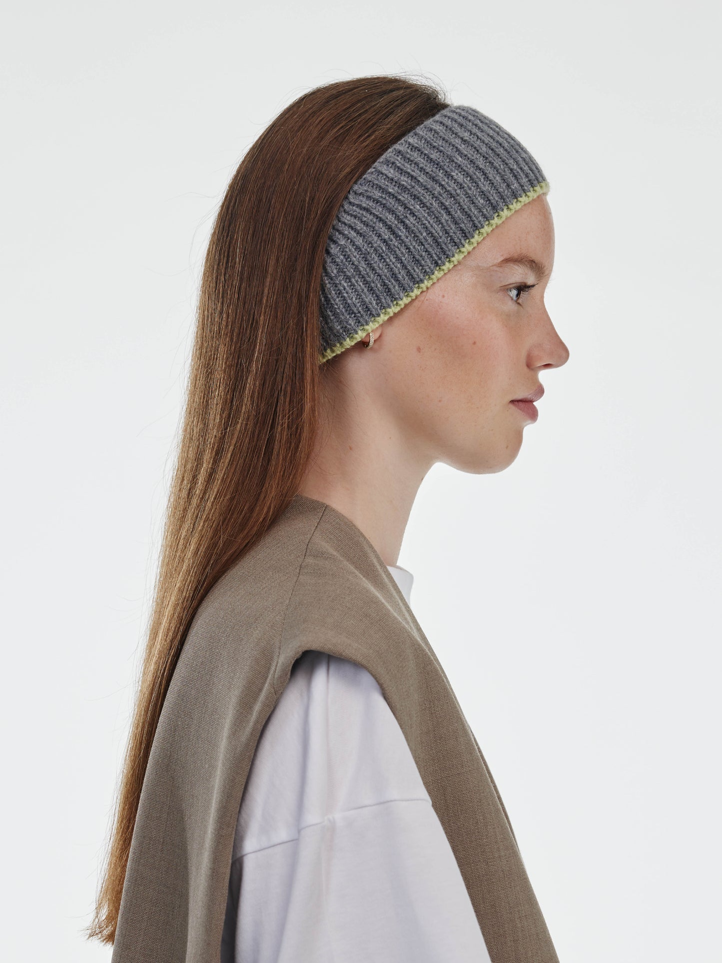 Wool Head Band - Grey Melange/Light Green