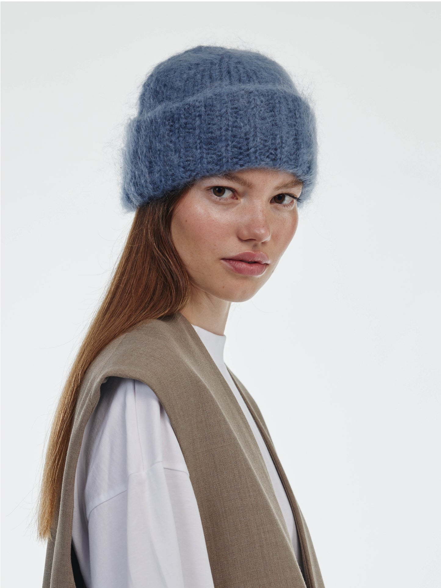 Brushed Mohair-Wool Beanie Hat - Soft Blue-Grey