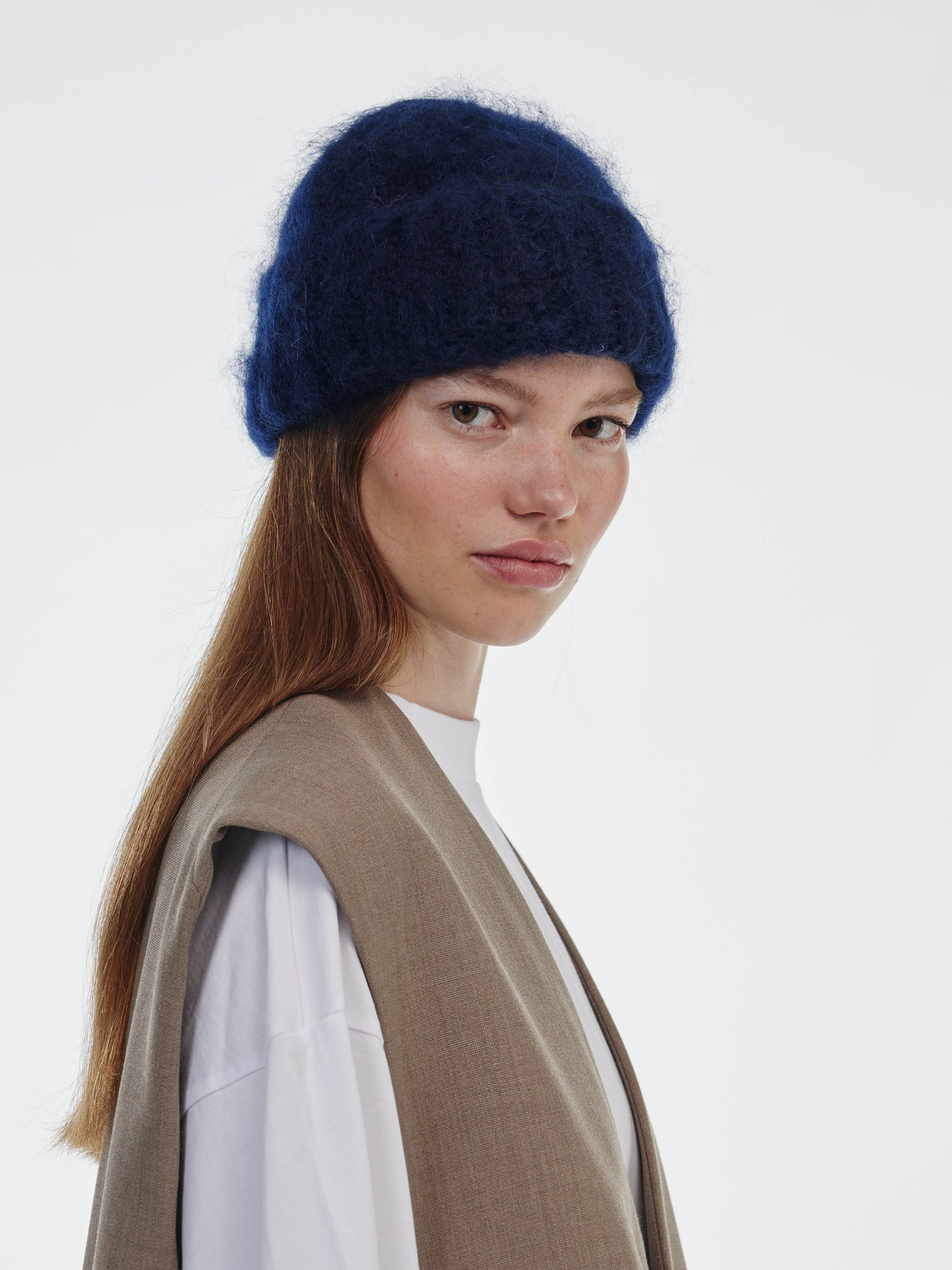Brushed Mohair-Wool Beanie Hat - Navy