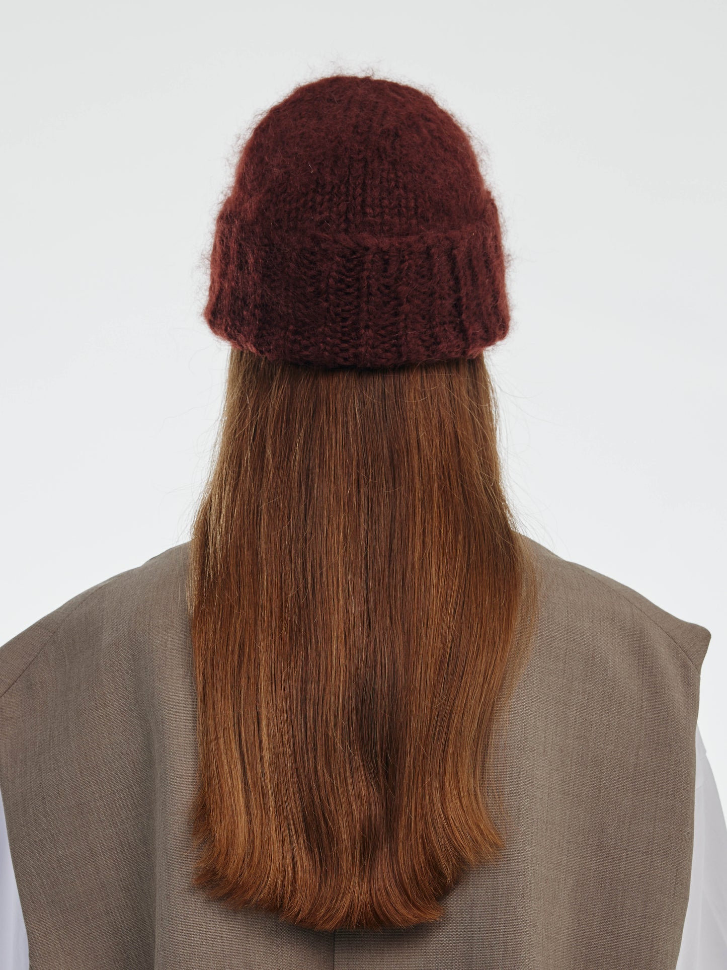 Brushed Mohair-Wool Beanie Hat - Brown