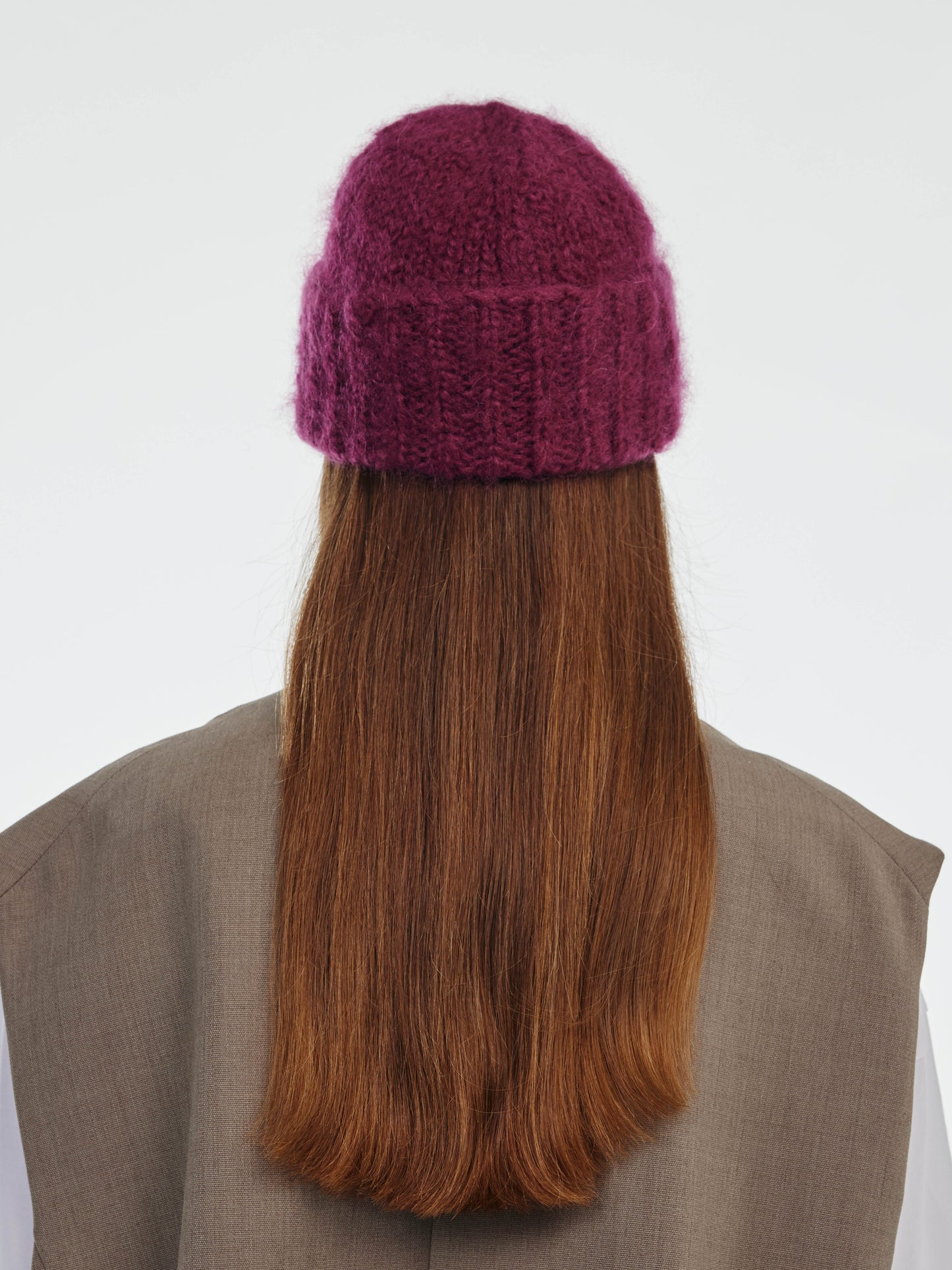 Brushed Mohair-Wool Beanie Hat - Burgundy