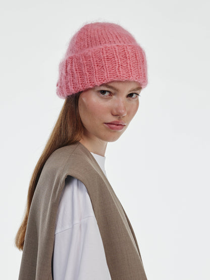 Brushed Mohair-Wool Beanie Hat - Rose