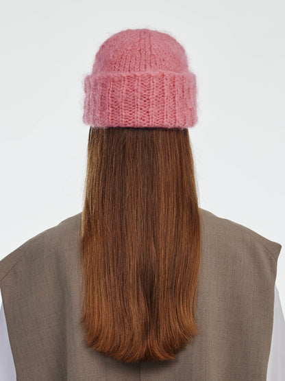 Brushed Mohair-Wool Beanie Hat - Rose