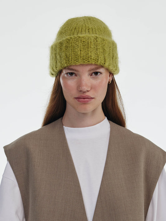 Brushed Mohair-Wool Beanie Hat - Pistachio