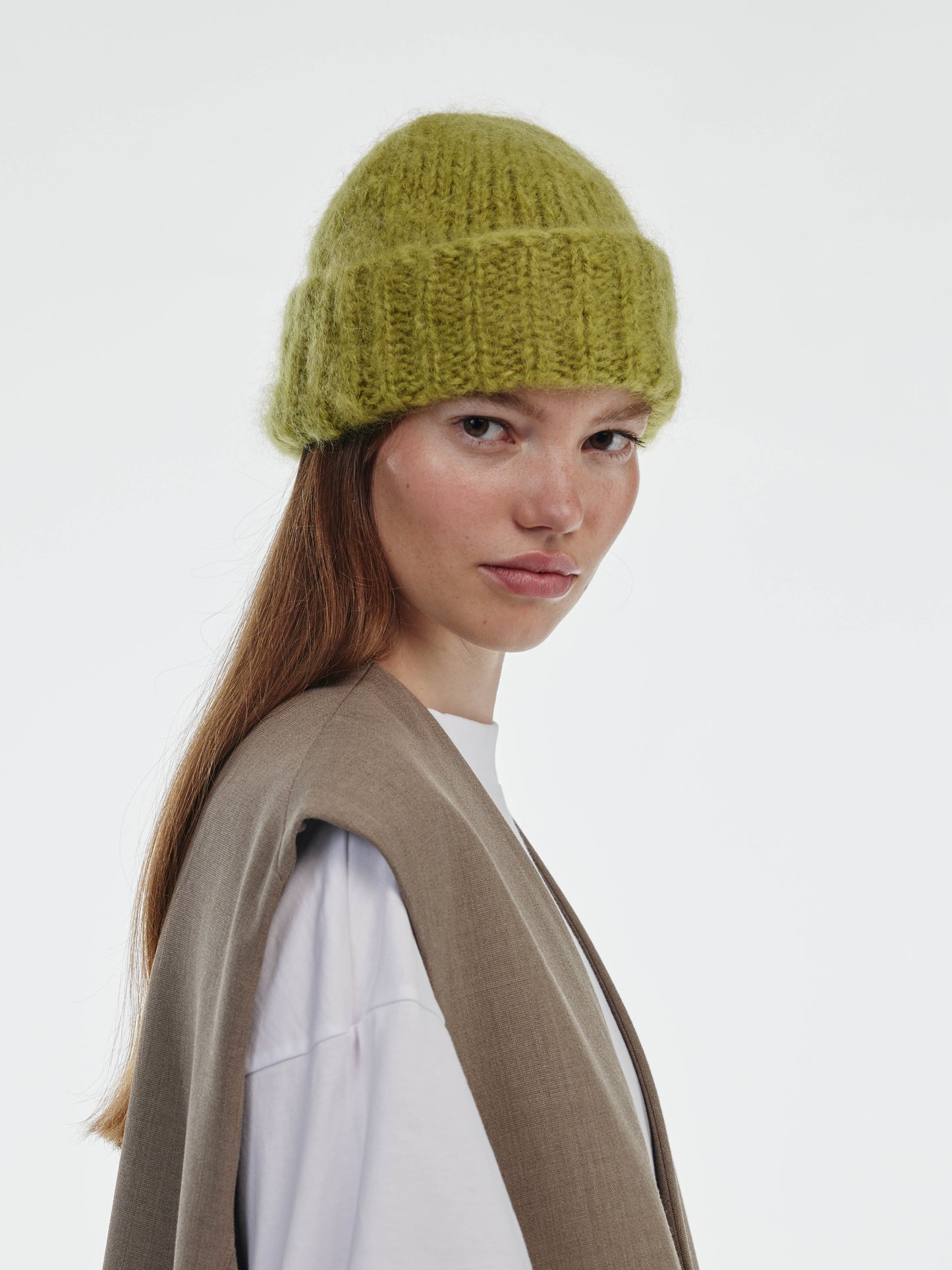 Brushed Mohair-Wool Beanie Hat - Pistachio