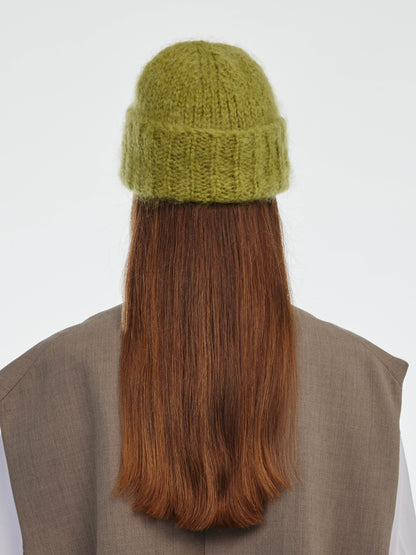 Brushed Mohair-Wool Beanie Hat - Pistachio