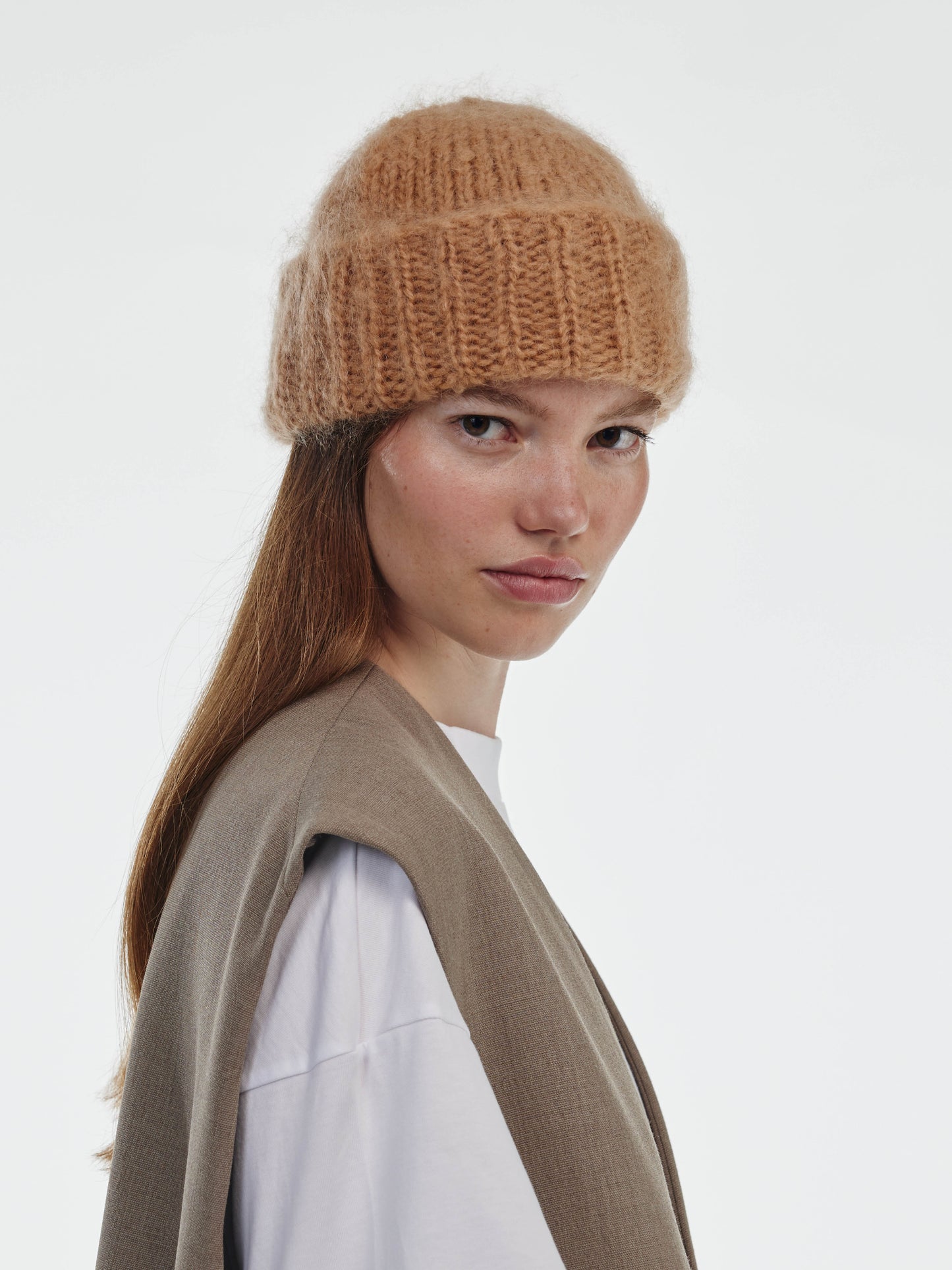 Brushed Mohair-Wool Beanie Hat - Sand