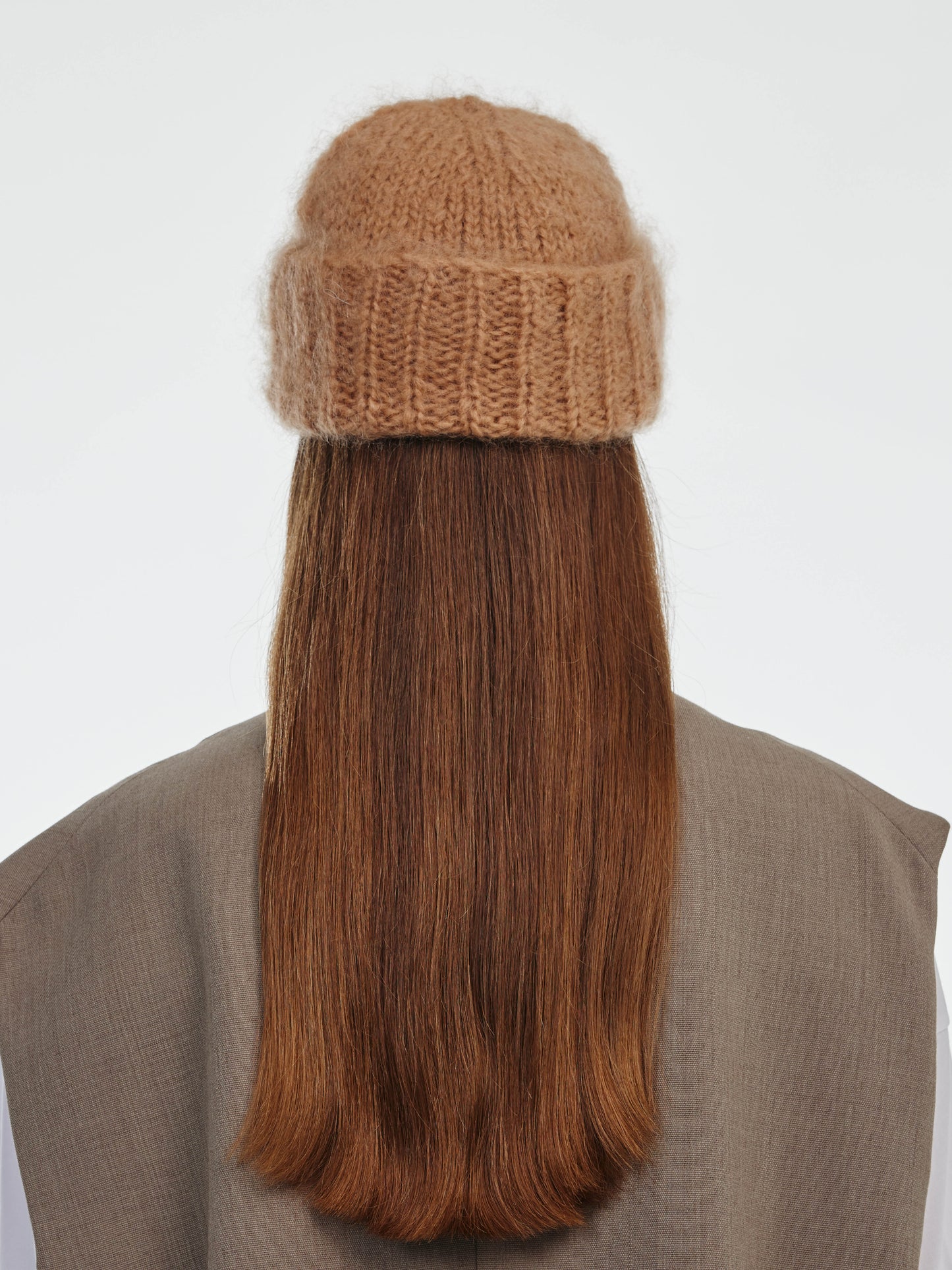 Brushed Mohair-Wool Beanie Hat - Sand