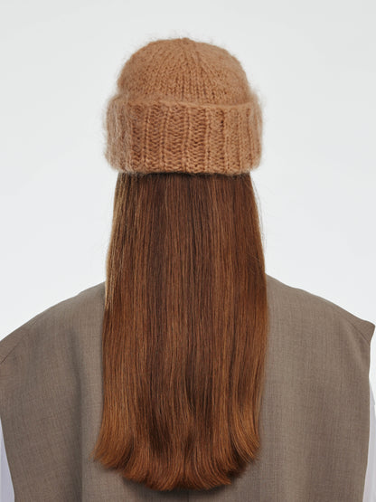Brushed Mohair-Wool Beanie Hat - Sand