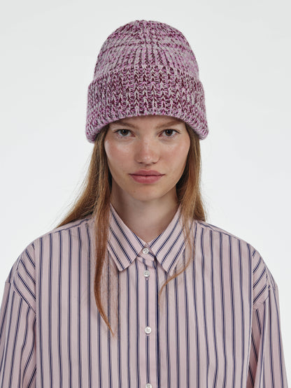 Marl Soft Wool Beanie Hat - Burgundy/Pink Marl