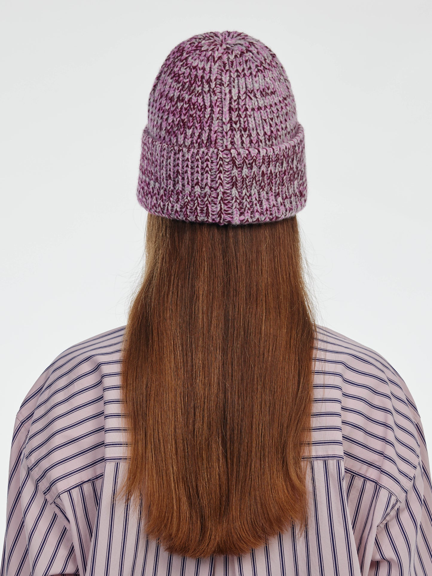 Marl Soft Wool Beanie Hat - Burgundy/Pink Marl