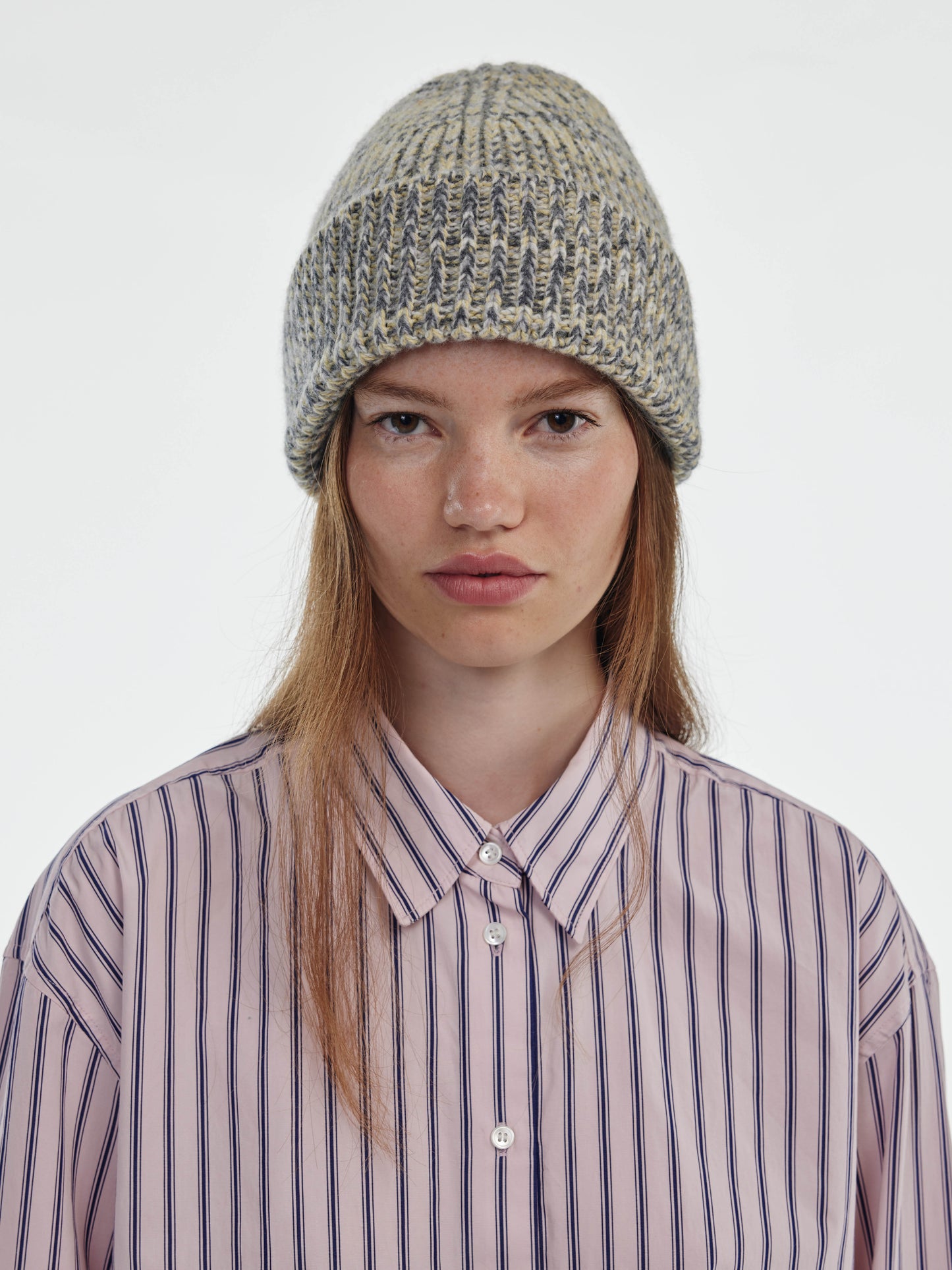 Marl Soft Wool Beanie Hat - Soft Yellow/Grey Marl