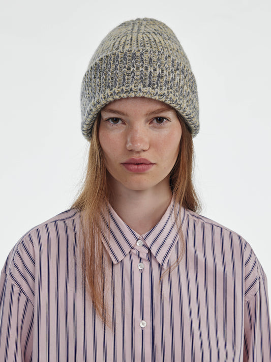 Marl Soft Wool Beanie Hat - Soft Yellow/Grey Marl